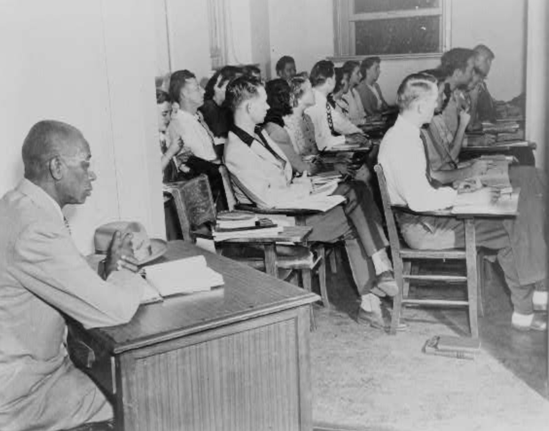 George McLaurin was forced to sit in the hallway rather than with his all-white classmates at the University of Oklahoma. Credit: Bettmann/Corbis.